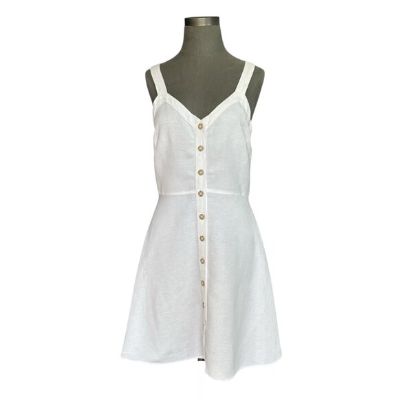 LOFT Sweetheart Button Front Flare Dress White Linen Blend Dress Size 2 NWT - Picture 2 of 6